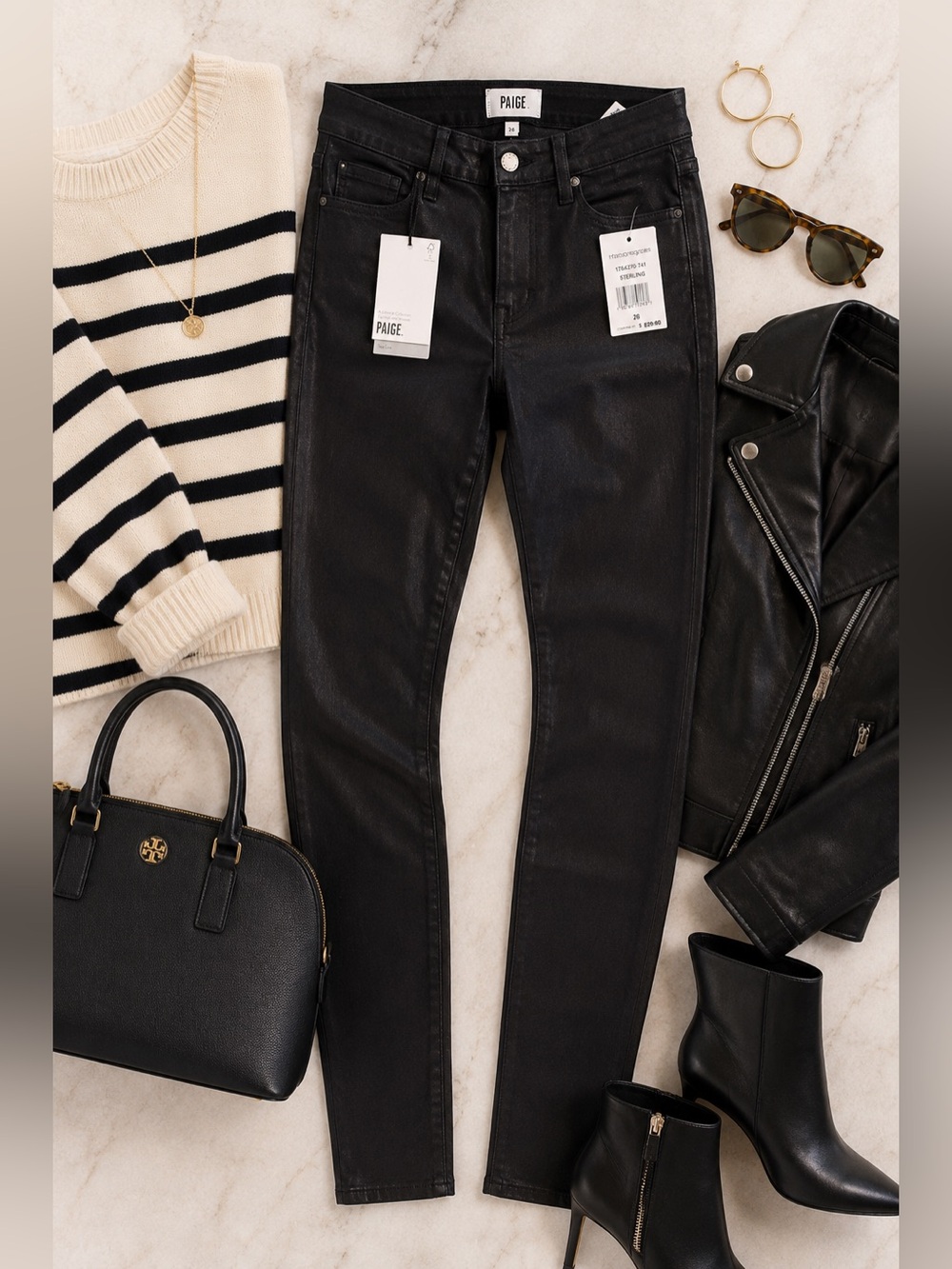 NWT PAIGE Verdugo Ankle Sterling Dark Coated Black Skinny Jeans